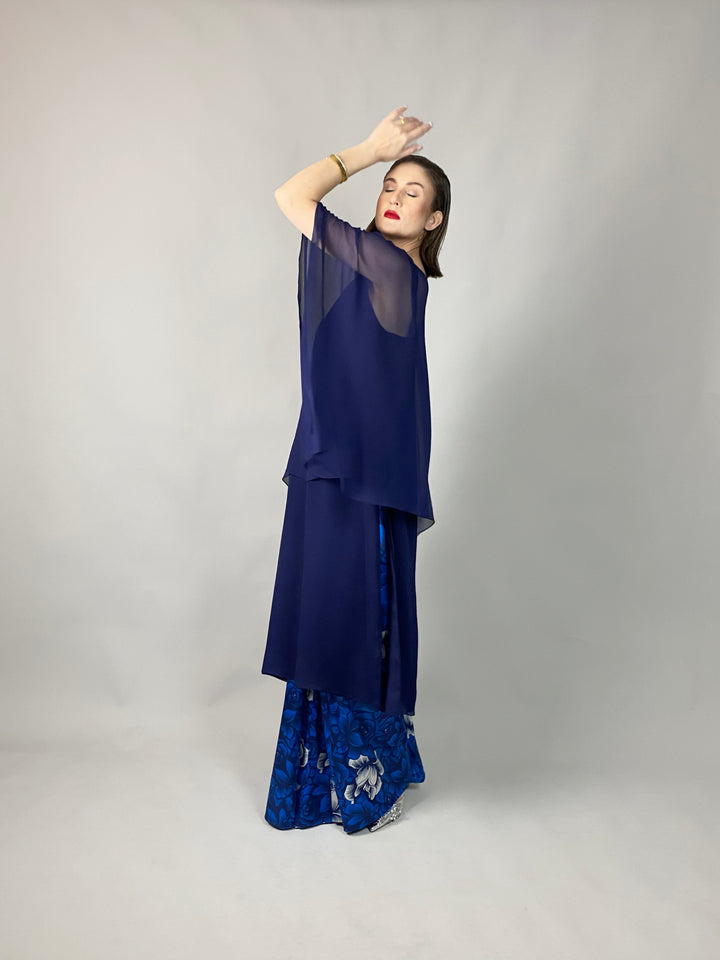 Maheen Khan - Midnight Symphony - NAVY - Blended Chiffon + Satin Silk - 3 Piece