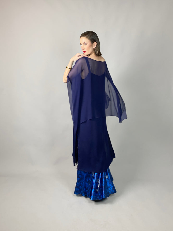 Maheen Khan - Midnight Symphony - NAVY - Blended Chiffon + Satin Silk - 3 Piece