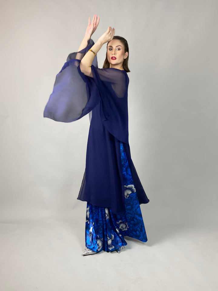 Maheen Khan - Midnight Symphony - NAVY - Blended Chiffon + Satin Silk - 3 Piece