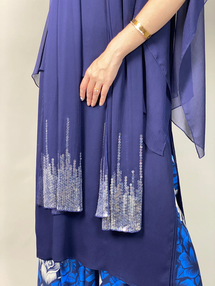 Maheen Khan - Midnight Shimmer Stole - NAVY - Blended Chiffon - 1 Piece