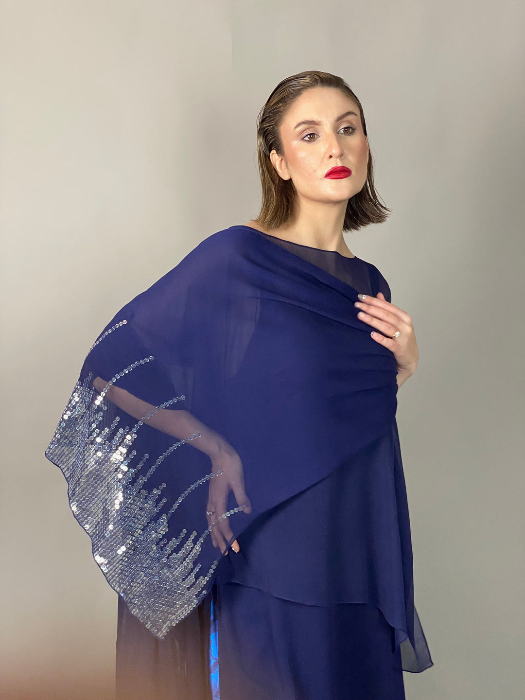 Maheen Khan - Midnight Shimmer Stole - NAVY - Blended Chiffon - 1 Piece