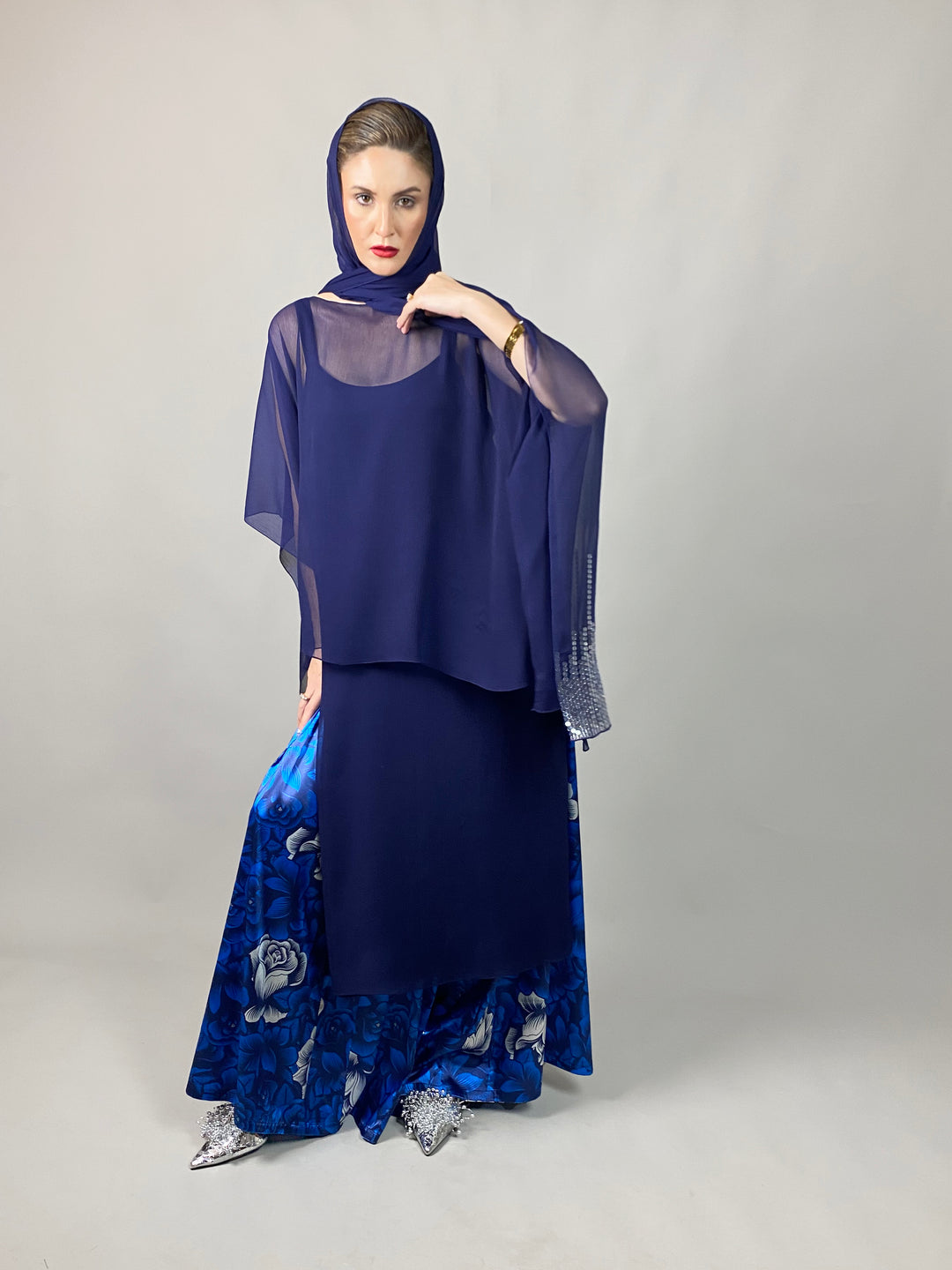 Maheen Khan - Midnight Symphony - NAVY - Blended Chiffon + Satin Silk - 3 Piece