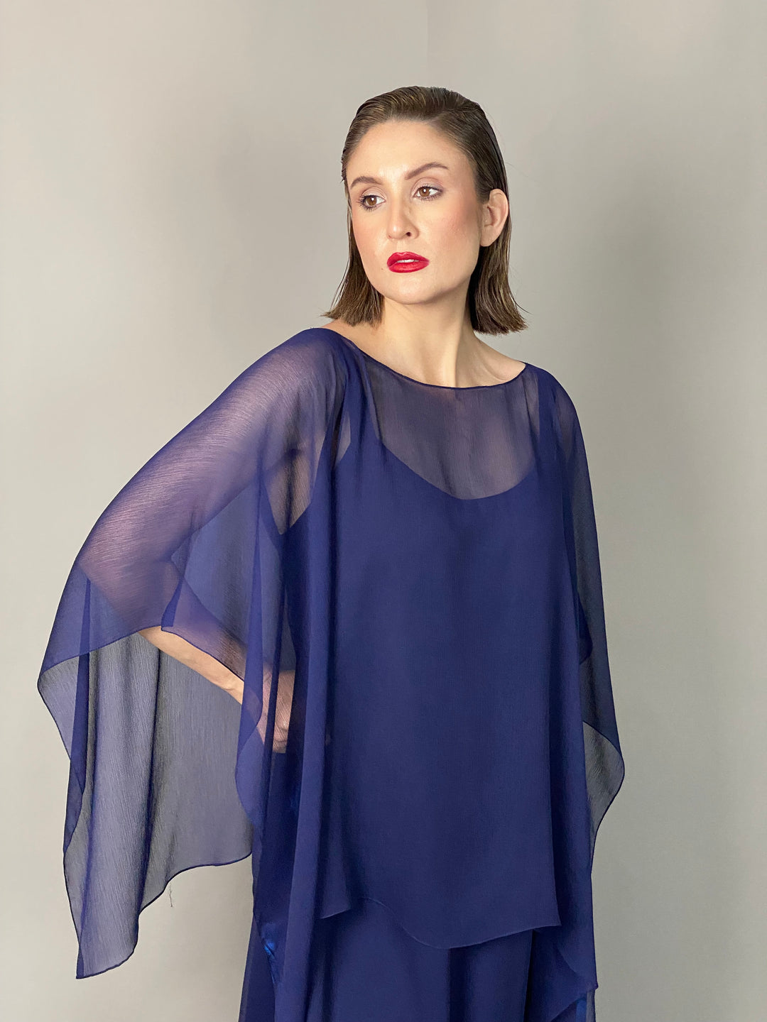 Maheen Khan - Midnight Symphony - NAVY - Blended Chiffon + Satin Silk - 3 Piece