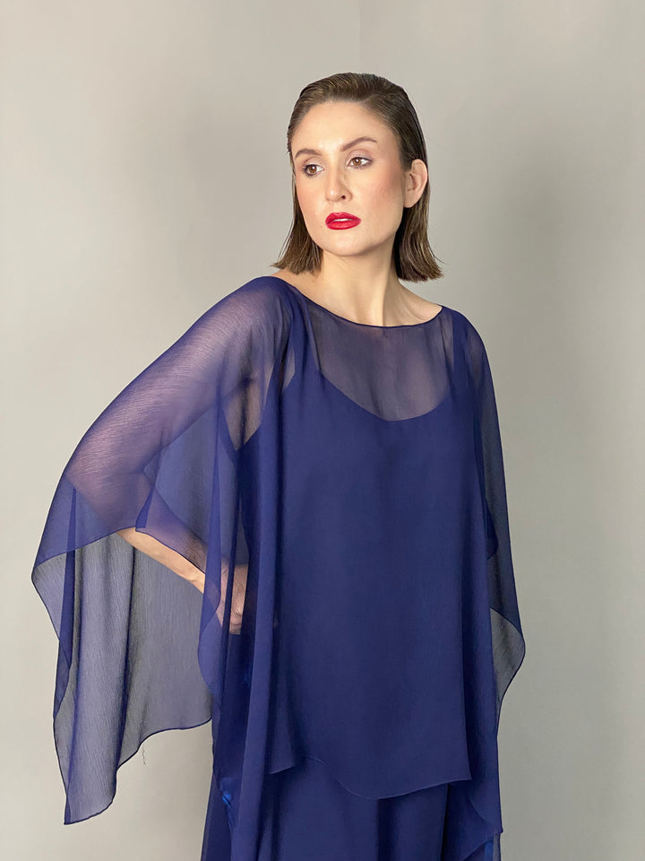 Maheen Khan - Midnight Symphony - NAVY - Blended Chiffon + Satin Silk - 3 Piece