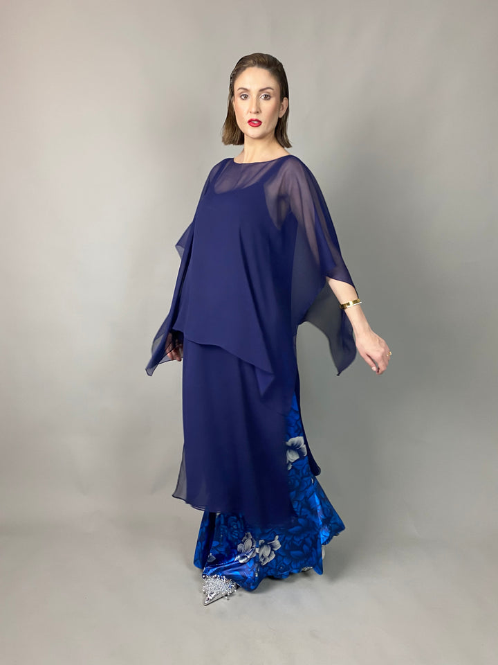 Maheen Khan - Midnight Symphony - NAVY - Blended Chiffon + Satin Silk - 3 Piece