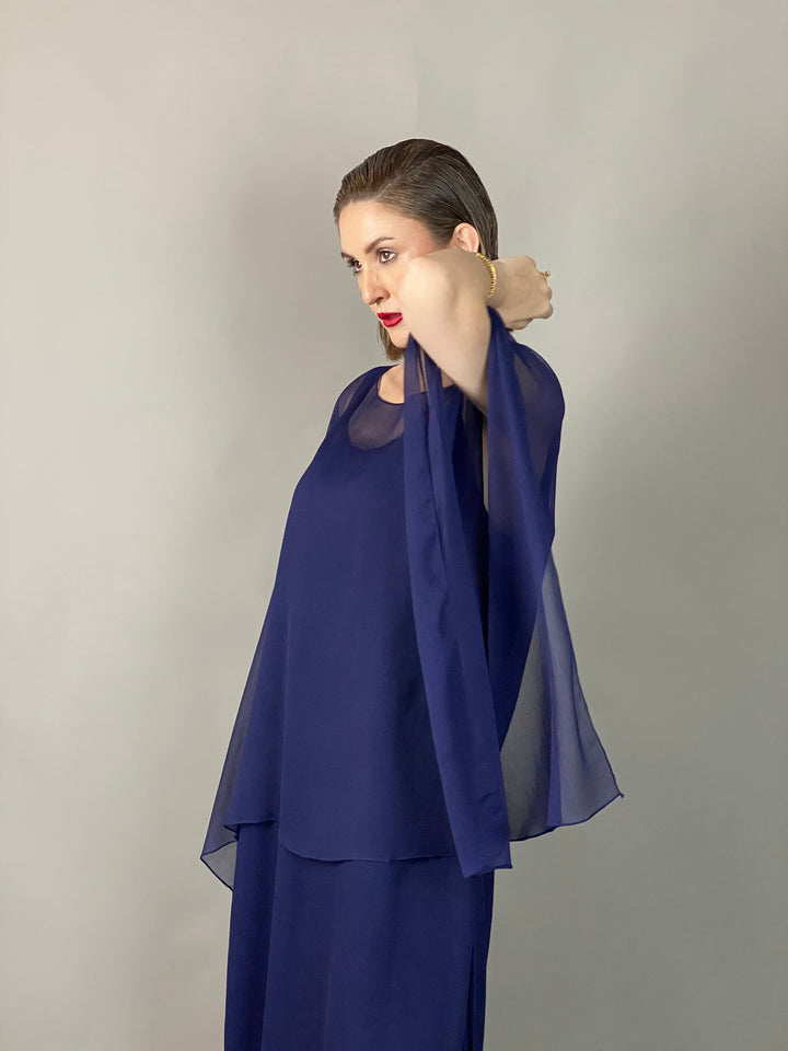 Maheen Khan - Midnight Symphony - NAVY - Blended Chiffon + Satin Silk - 3 Piece