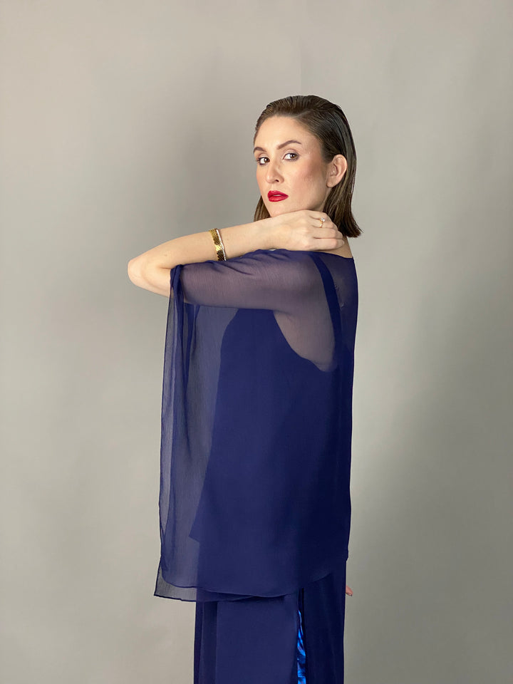 Maheen Khan - Midnight Symphony - NAVY - Blended Chiffon + Satin Silk - 3 Piece