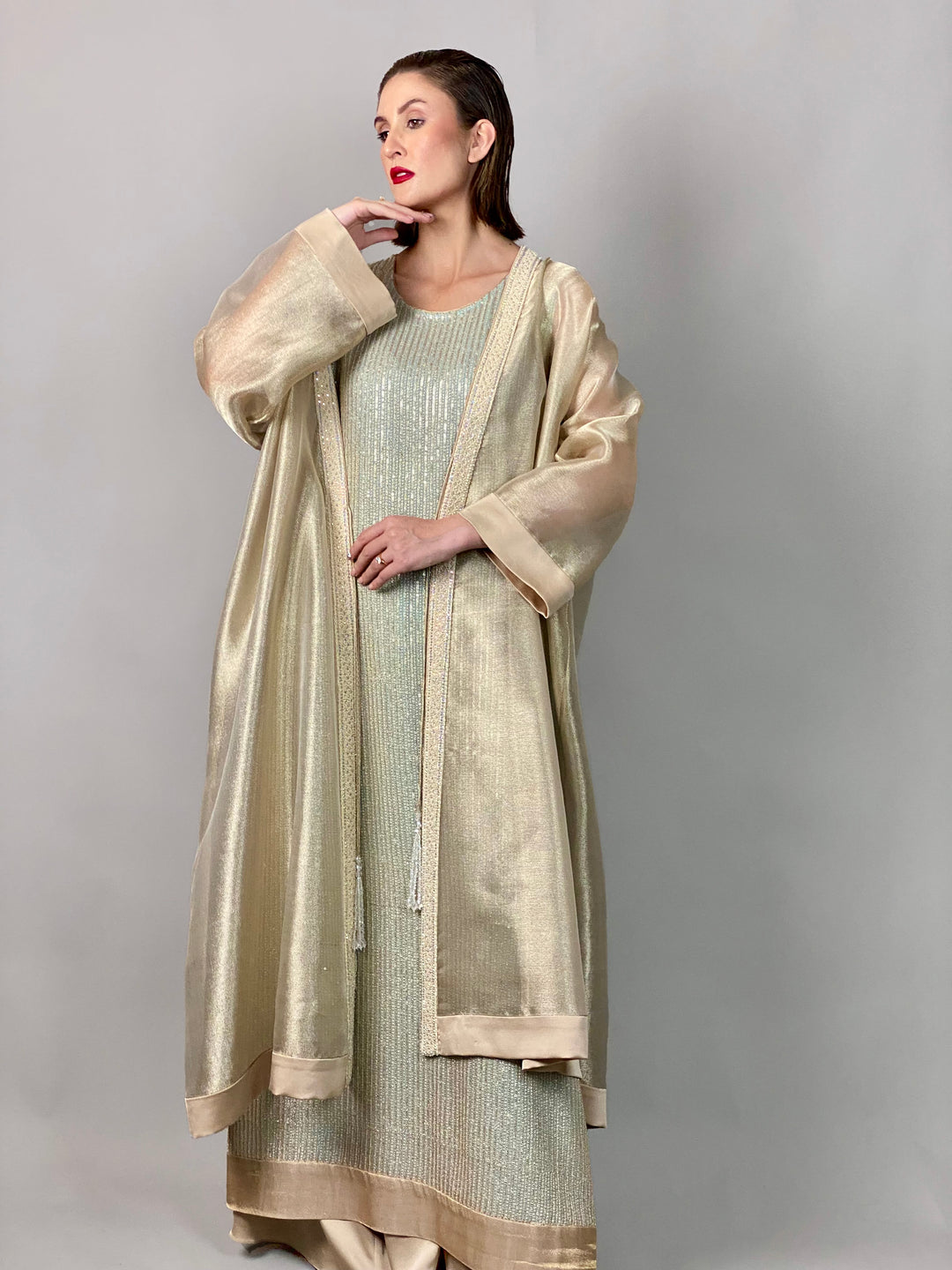 Maheen Khan - Sheer Gold Opera Coat - GOLD - NRT MYSORI - 1 Piece