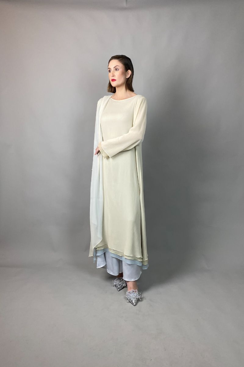 Gulabo - IVORY DREAM - Blended Chiffon + Satin Silk - Cream/Grey - 3 Piece