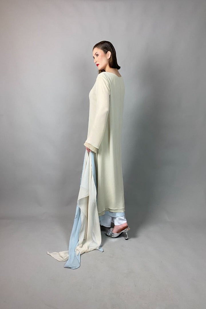 Gulabo - IVORY DREAM - Blended Chiffon + Satin Silk - Cream/Grey - 3 Piece