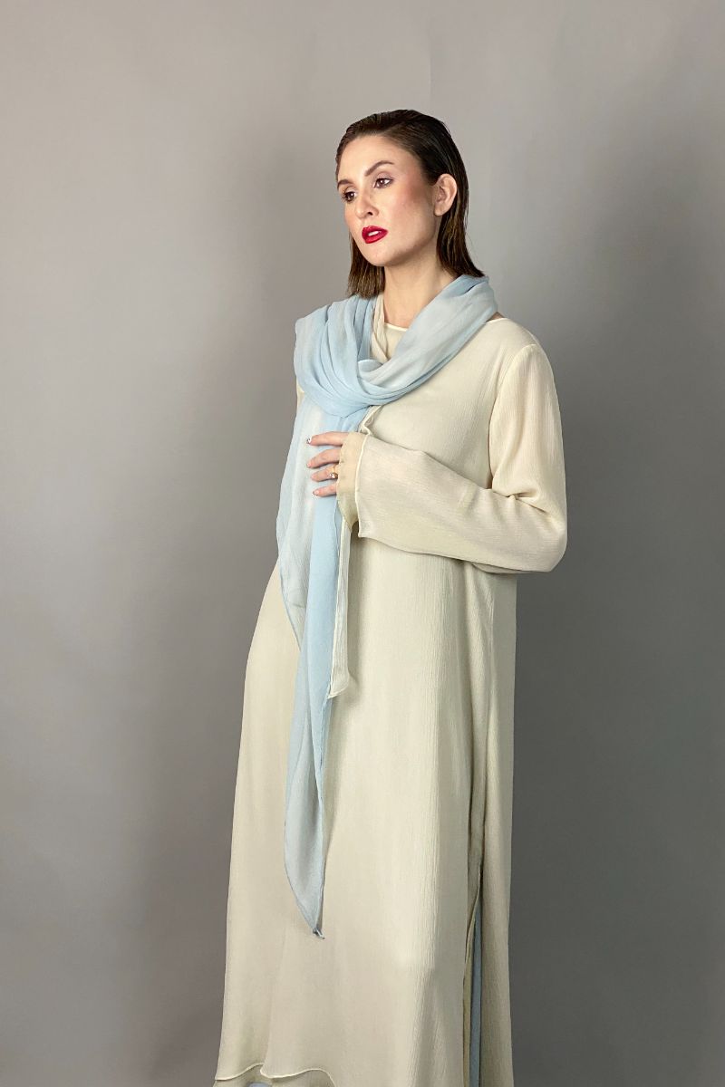 Gulabo - IVORY DREAM - Blended Chiffon + Satin Silk - Cream/Grey - 3 Piece