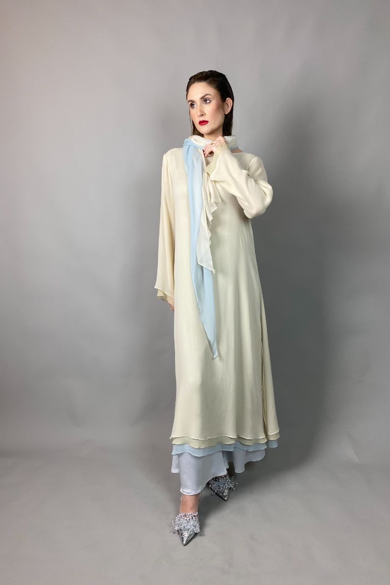 Gulabo - IVORY DREAM - Blended Chiffon + Satin Silk - Cream/Grey - 3 Piece