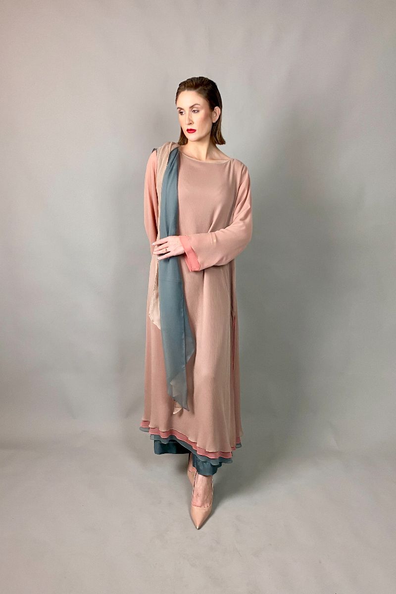 Gulabo - BLUSHING ROSE - Blended Chiffon + Satin Silk - Pink/Grey - 3 Piece