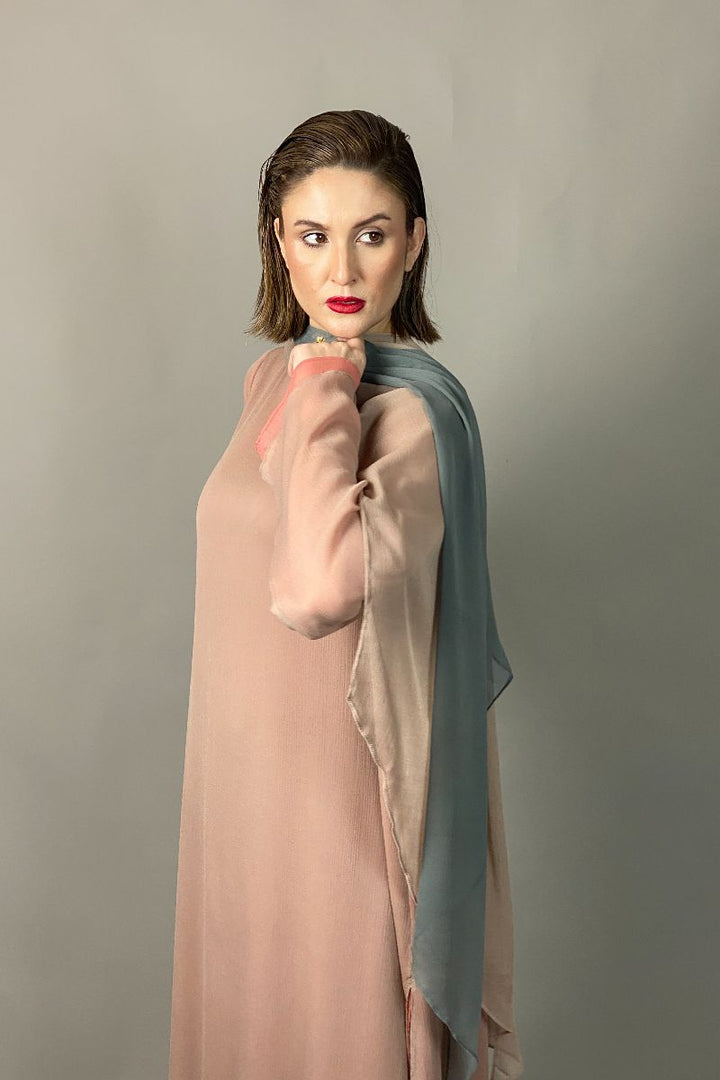 Gulabo - BLUSHING ROSE - Blended Chiffon + Satin Silk - Pink/Grey - 3 Piece