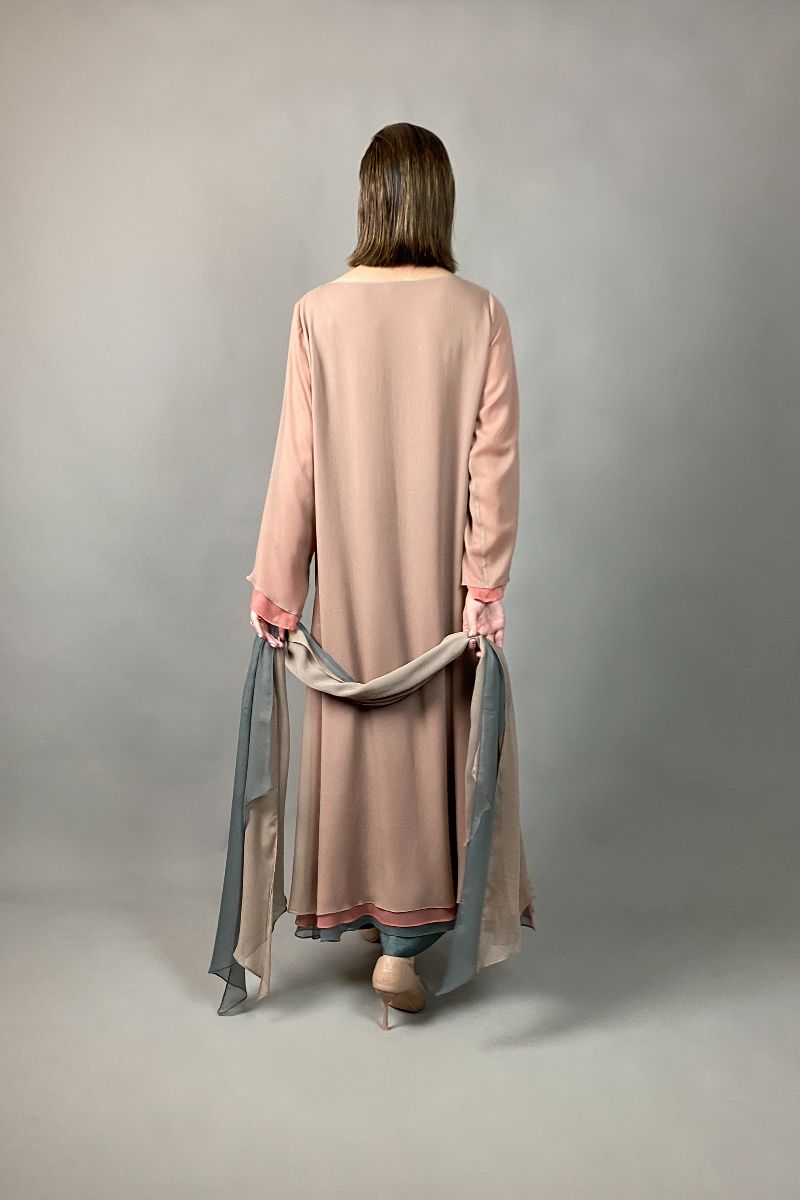 Gulabo - BLUSHING ROSE - Blended Chiffon + Satin Silk - Pink/Grey - 3 Piece