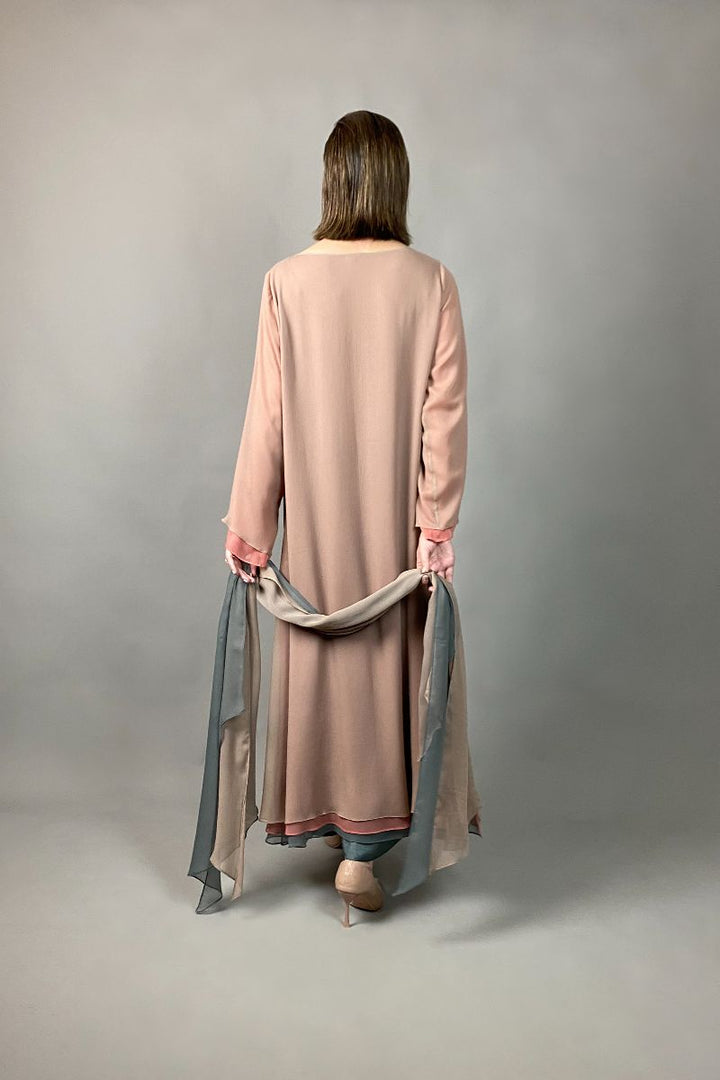 Gulabo - BLUSHING ROSE - Blended Chiffon + Satin Silk - Pink/Grey - 3 Piece