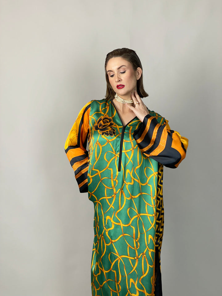 Maheen Khan - Emerald Scarf Tunic - Emerald GOLD BLACK - BLENDED SILK - 1 Piece