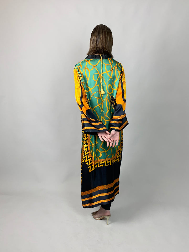 Maheen Khan - Emerald Scarf Tunic - Emerald GOLD BLACK - BLENDED SILK - 1 Piece