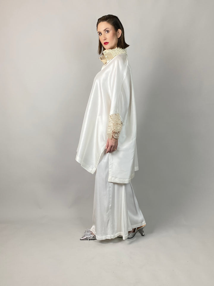 Maheen Khan - Flared  White Pants - WHITE - BLENDED SILK - 1 Piece