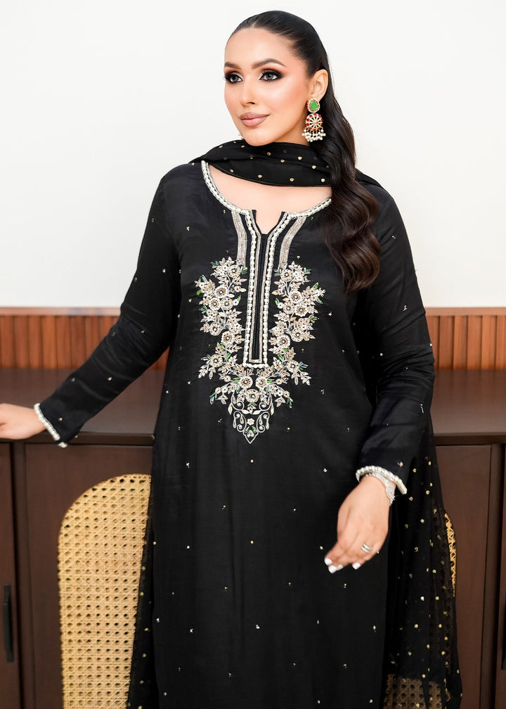 Allure By Ih - Moon Stone Raw Silk Suit For Women - Black - 3 Piece