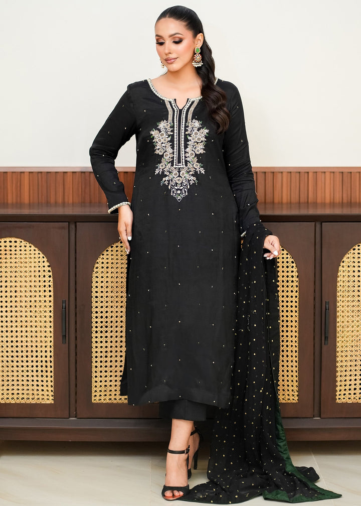 Allure By Ih - Moon Stone Raw Silk Suit For Women - Black - 3 Piece