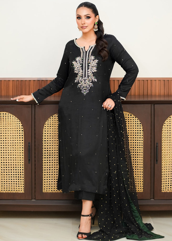 Allure By Ih - Moon Stone Raw Silk Suit For Women - Black - 3 Piece