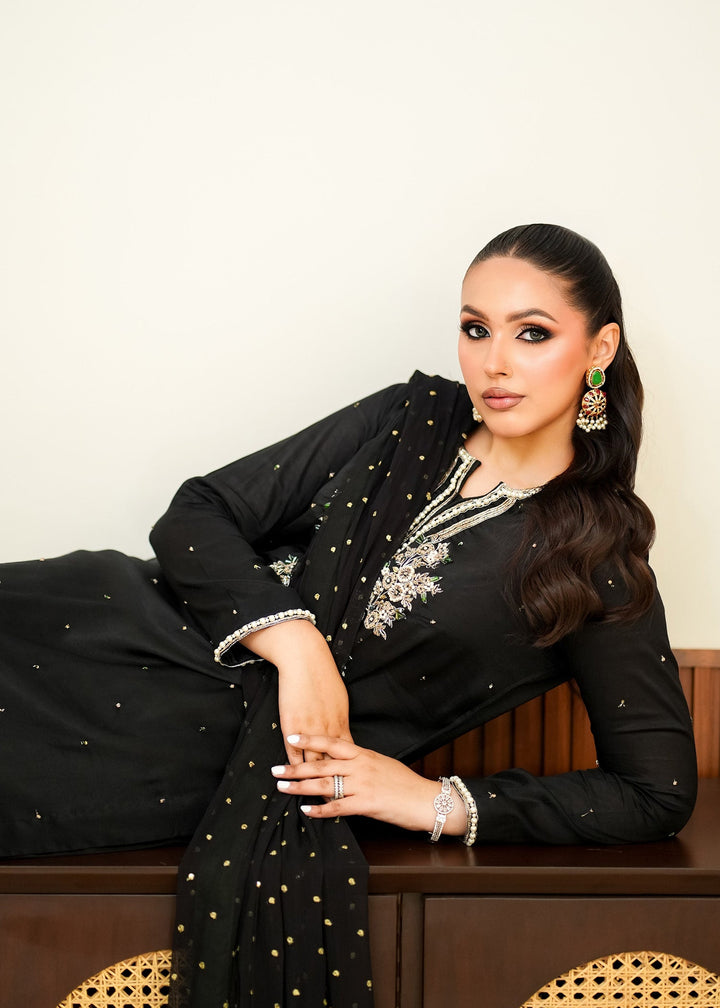 Allure By Ih - Moon Stone Raw Silk Suit For Women - Black - 3 Piece