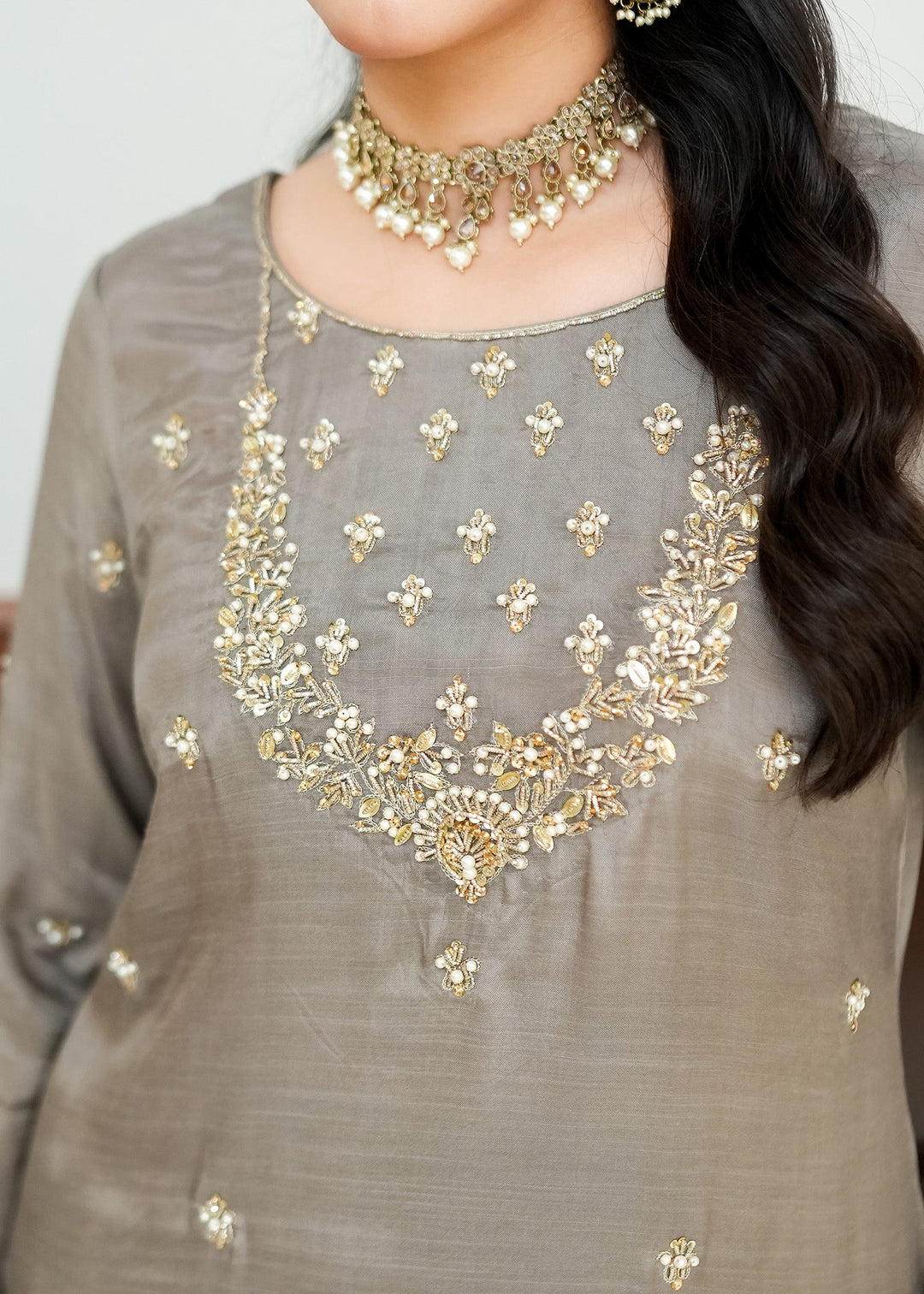 Allure By Ih - Ruth Raw Silk Suit For Women - Grey - 3 Piece