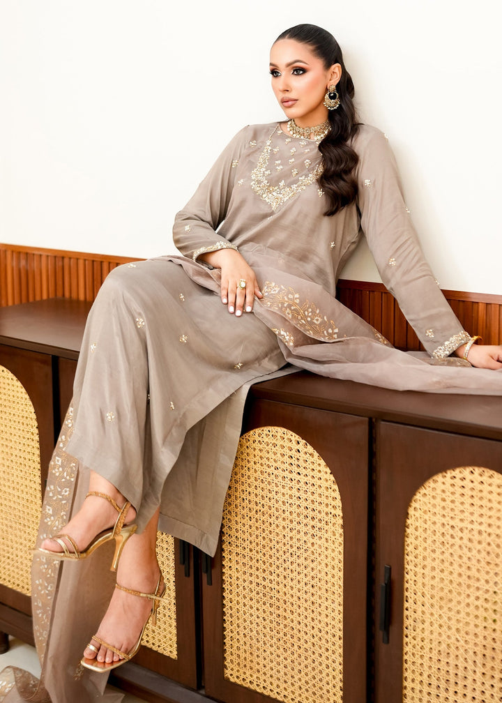 Allure By Ih - Ruth Raw Silk Suit For Women - Grey - 3 Piece
