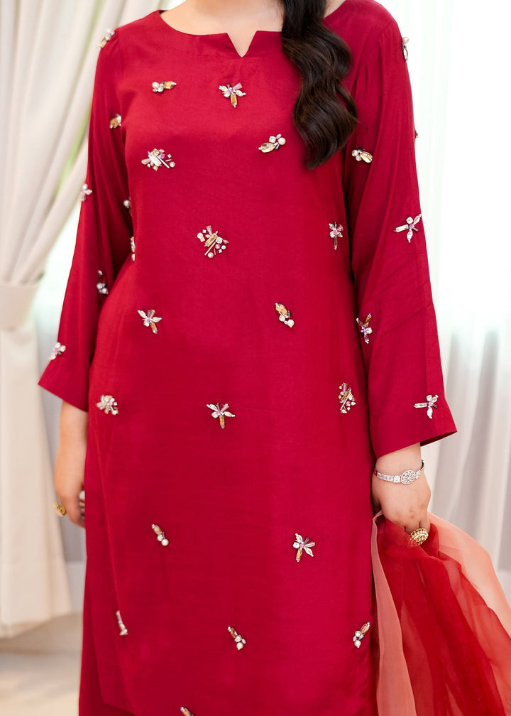 Allure By Ih - Wilma Raw Silk Suit For Women - Red - 3 Piece