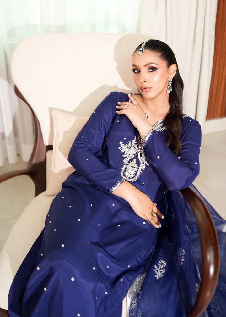 Allure By Ih - Alba Raw Silk Suit For Women - Navy Blue - 3 Piece