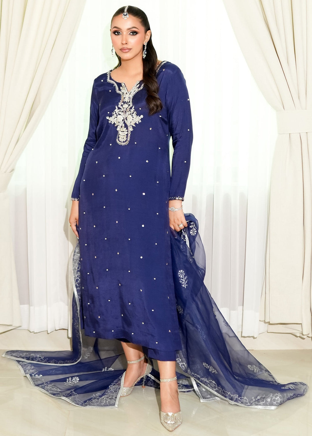 Allure By Ih - Alba Raw Silk Suit For Women - Navy Blue - 3 Piece Studio by TCS Allure By Ih - Alba Raw Silk Suit For Women - Navy Blue - 3 Piece Studio by TCS
