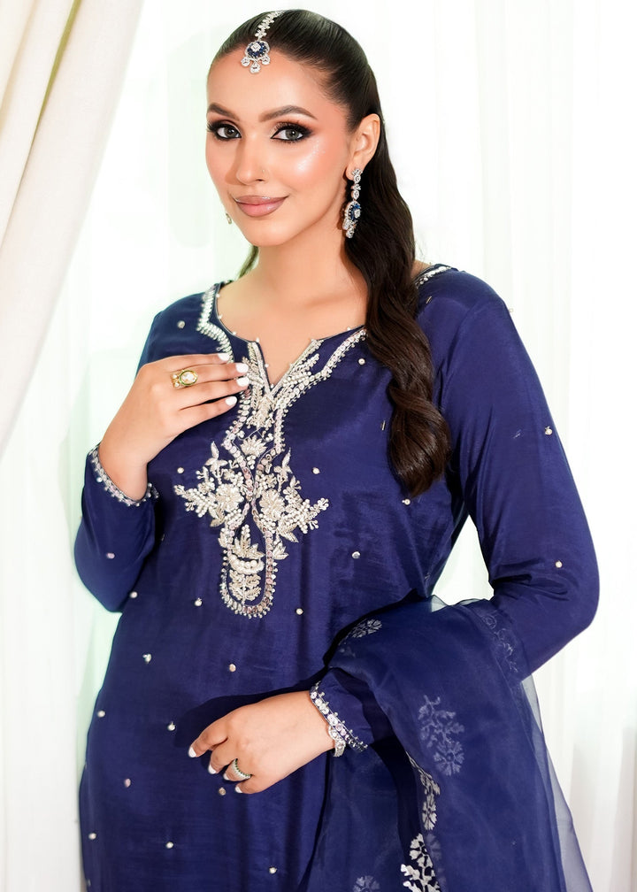Allure By Ih - Alba Raw Silk Suit For Women - Navy Blue - 3 Piece