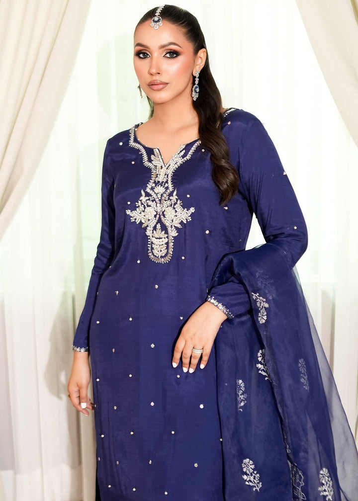 Allure By Ih - Alba Raw Silk Suit For Women - Navy Blue - 3 Piece