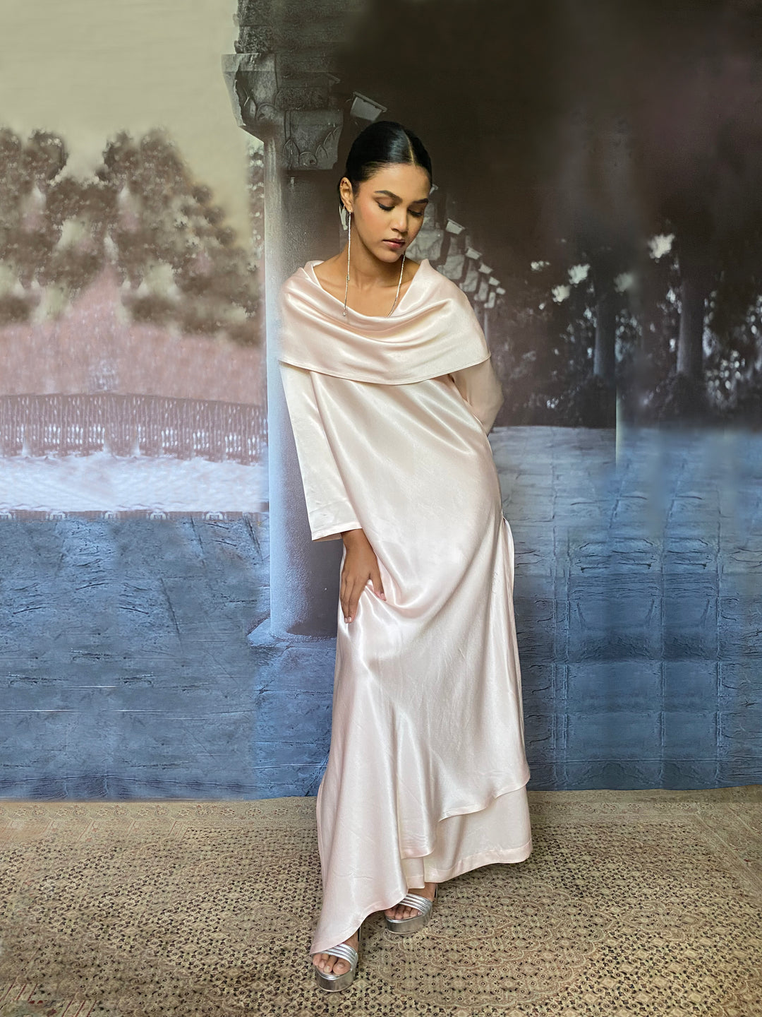 Gulabo - Nur Blended Silk Powder Pnk Tunic For Women - 2 Piece