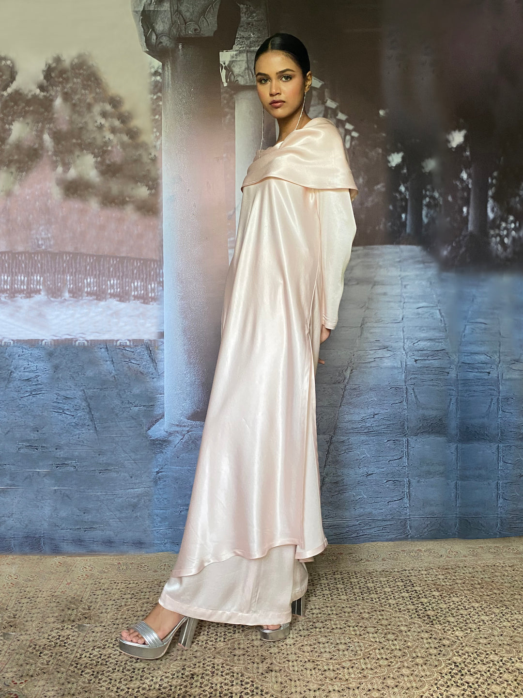 Gulabo - Nur Blended Silk Powder Pnk Tunic For Women - 2 Piece