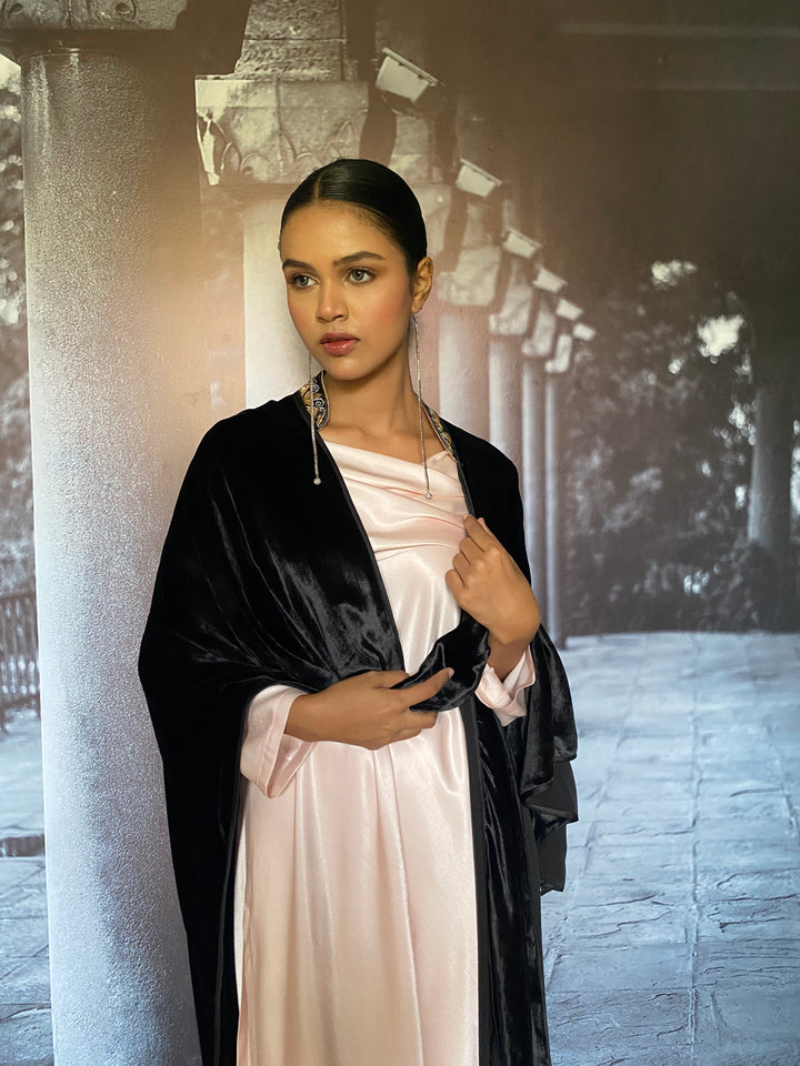 Gulabo - Ameera Silk Velvet Black Cape Jacket For Women - 1 Piece