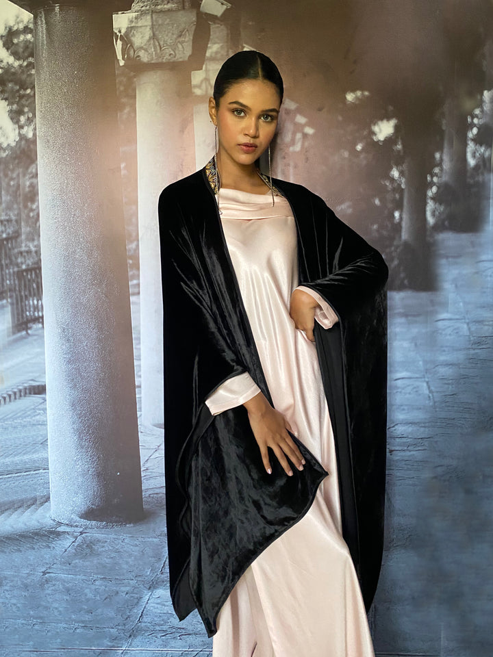 Gulabo - Ameera Silk Velvet Black Cape Jacket For Women - 1 Piece