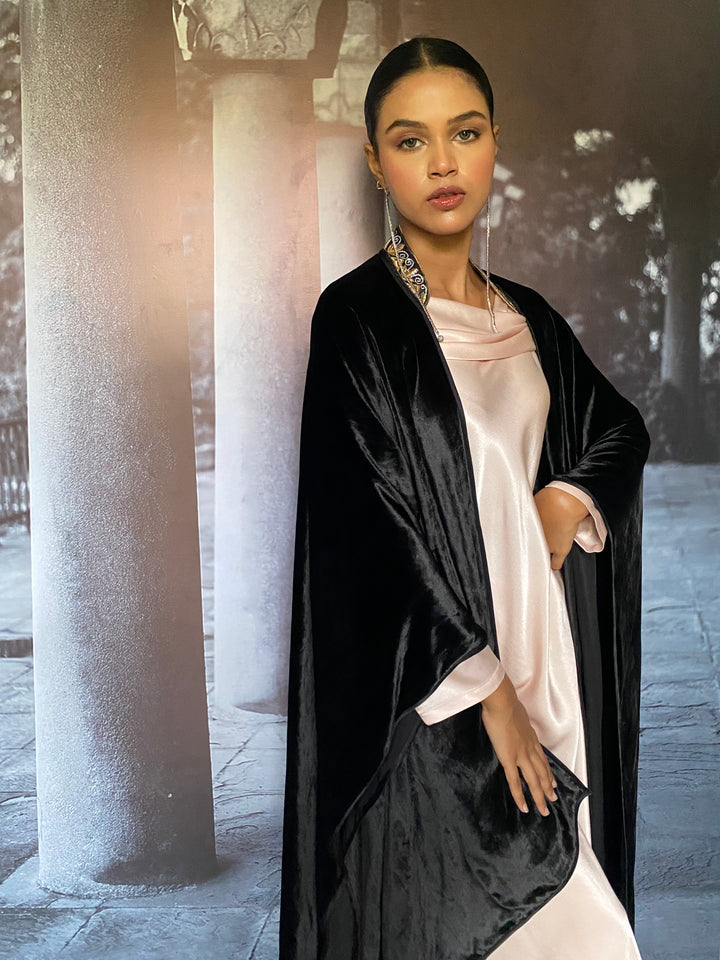 Gulabo - Ameera Silk Velvet Black Cape Jacket For Women - 1 Piece