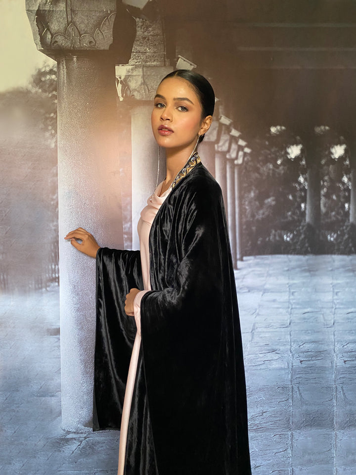 Gulabo - Ameera Silk Velvet Black Cape Jacket For Women - 1 Piece