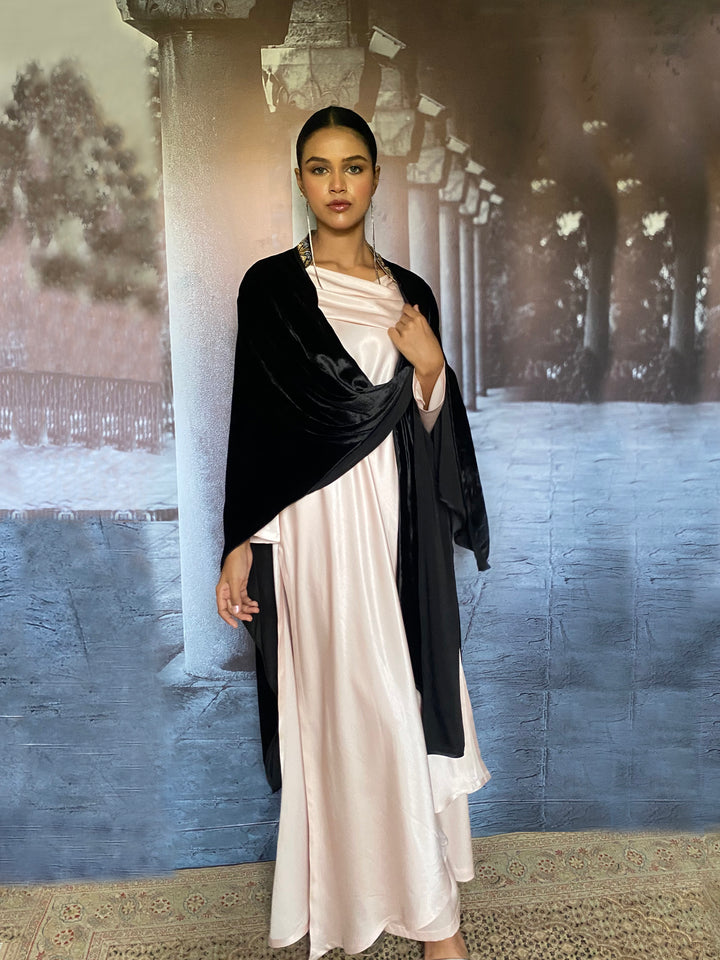 Gulabo - Ameera Silk Velvet Black Cape Jacket For Women - 1 Piece