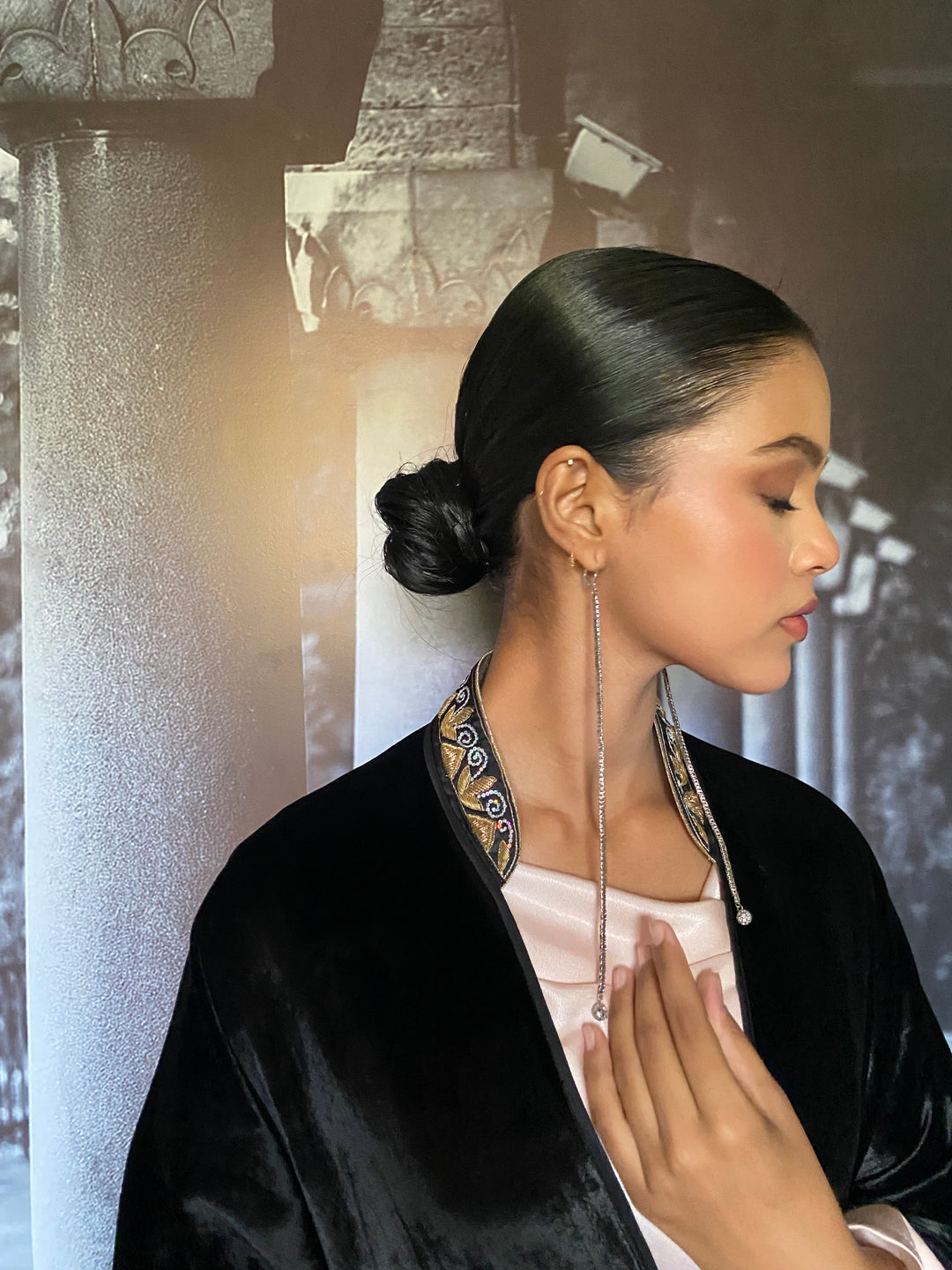 Gulabo - Ameera Silk Velvet Black Cape Jacket For Women - 1 Piece