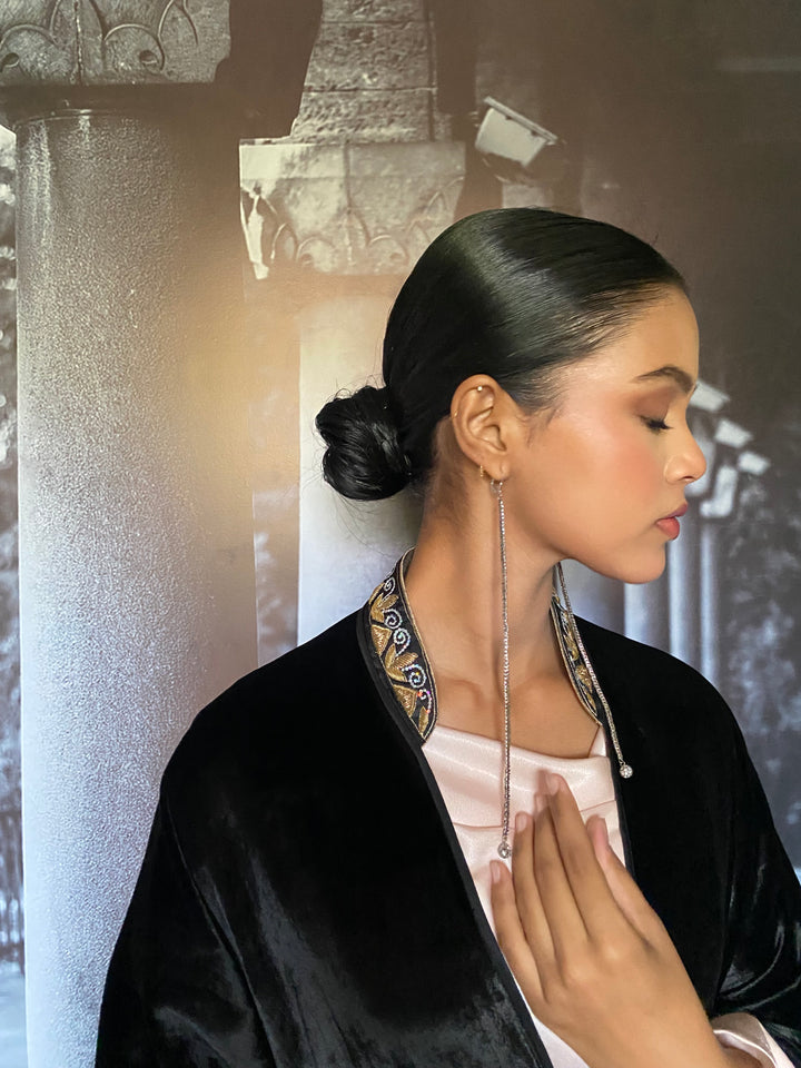 Gulabo - Ameera Silk Velvet Black Cape Jacket For Women - 1 Piece