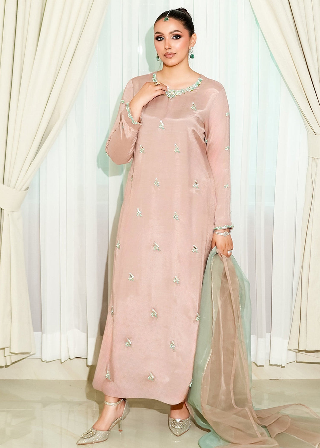 Allure By Ih - May Raw Silk Suit For Women - Tea Pink - 3 Piece