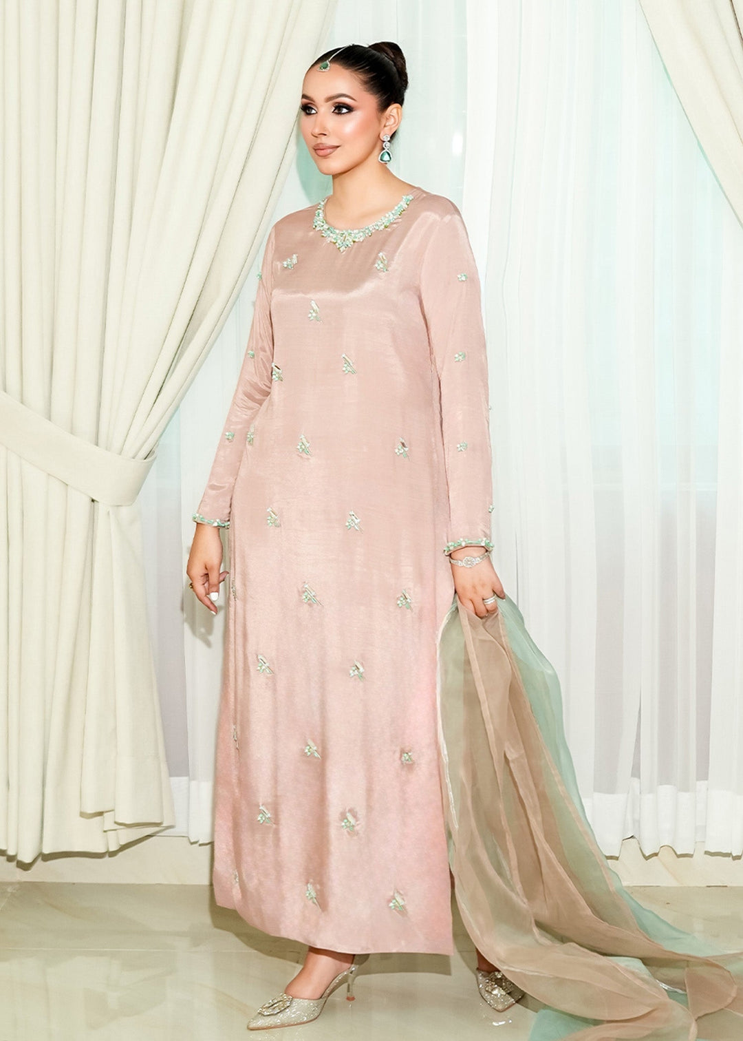 Allure By Ih - May Raw Silk Suit For Women - Tea Pink - 3 Piece