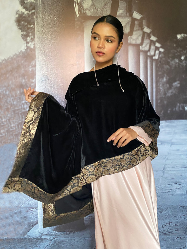 Gulabo - Zahrine Silk Velvet Black Cape Jacket For Women - 1 Piece