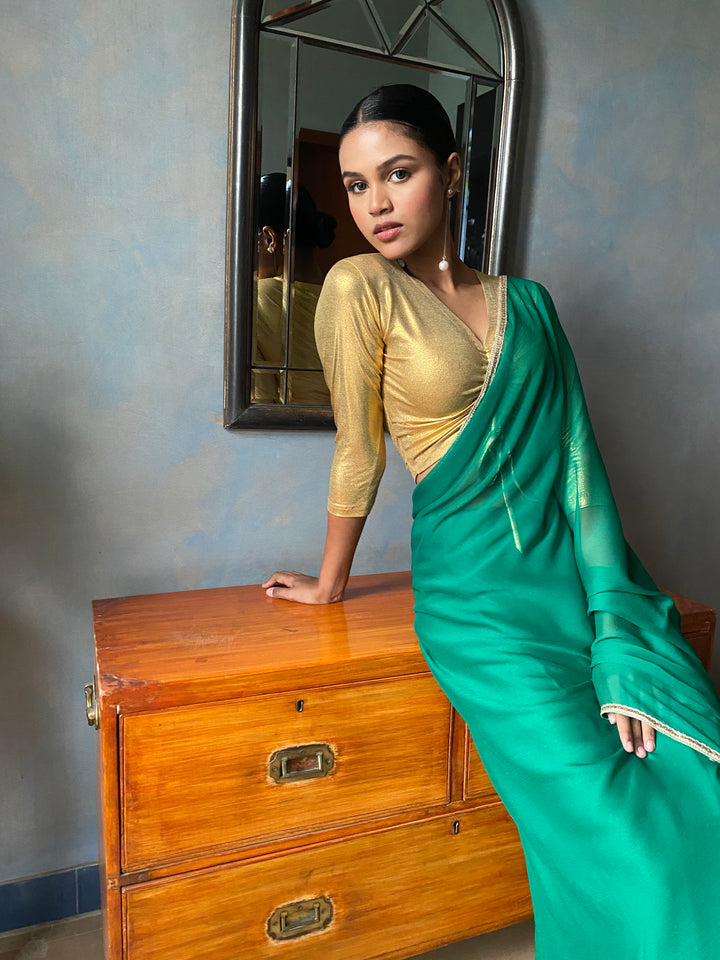 Gulabo - Zayna Blended Chiffon Green Sari For Women - 1 Piece