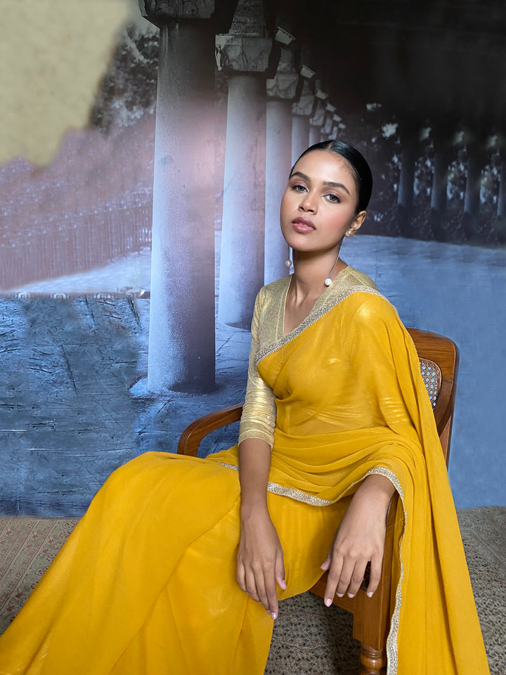 Gulabo - Liyana Blended Chiffon Yellow Sari For Women - 1 Piece