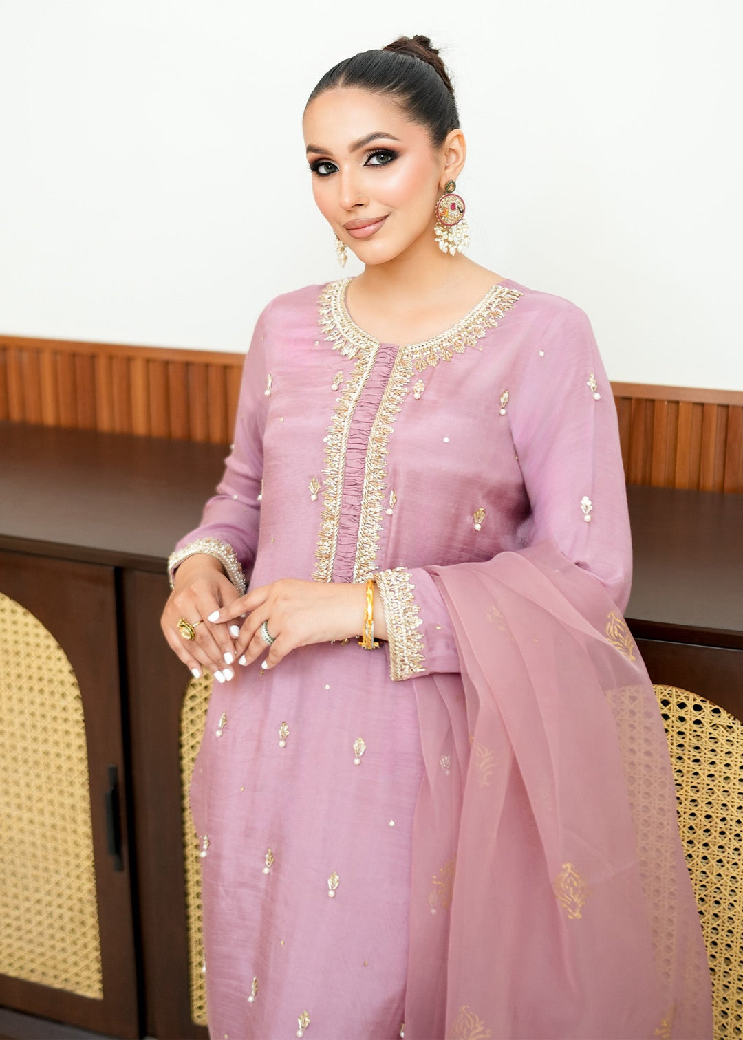 Allure By Ih - Dora Raw Silk Suit For Women - Purple - 3 Piece