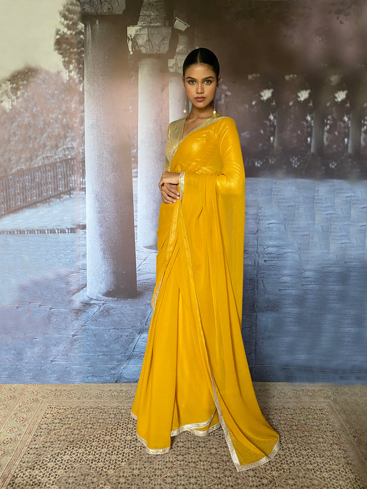 Gulabo - Liyana Blended Chiffon Yellow Sari For Women - 1 Piece